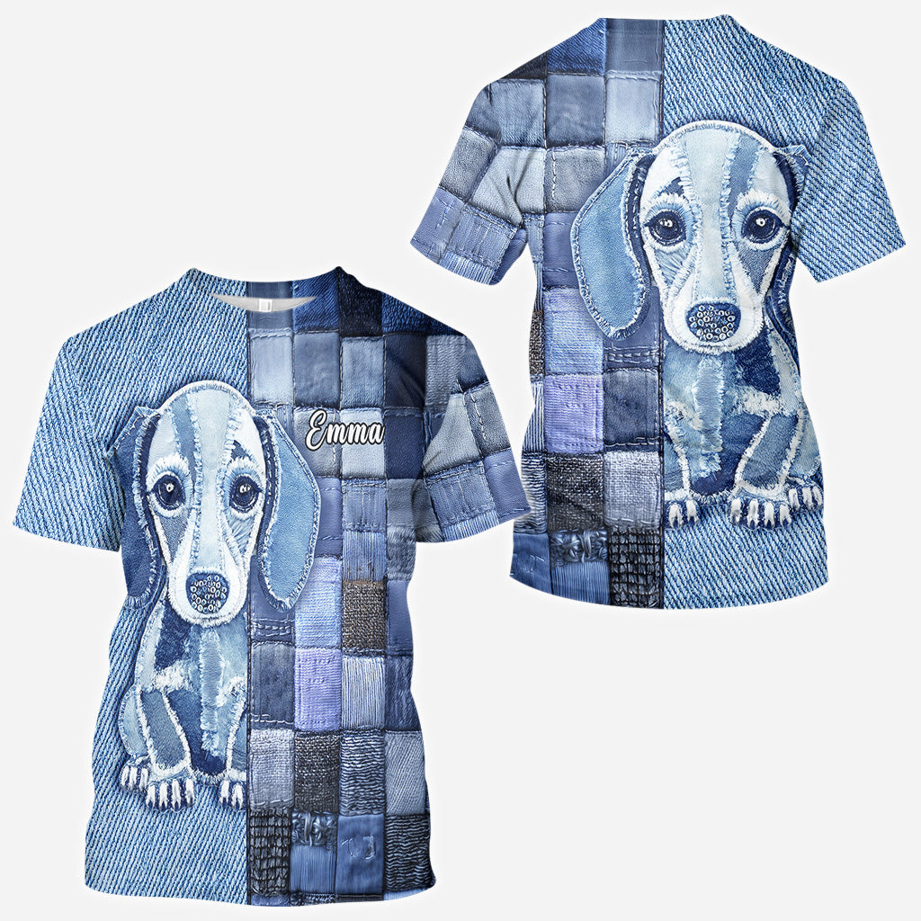 T-shirt personnalisé « J’adore les teckels » avec un chien.