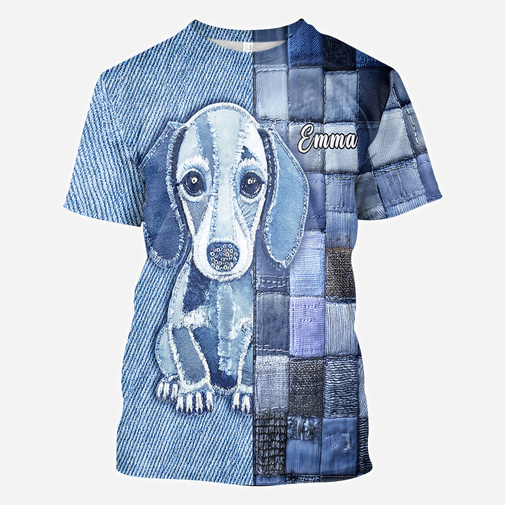 T-shirt personnalisé « J’adore les teckels » avec un chien.