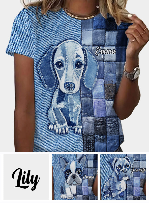 T-shirt personnalisé « J’adore les teckels » avec un chien.