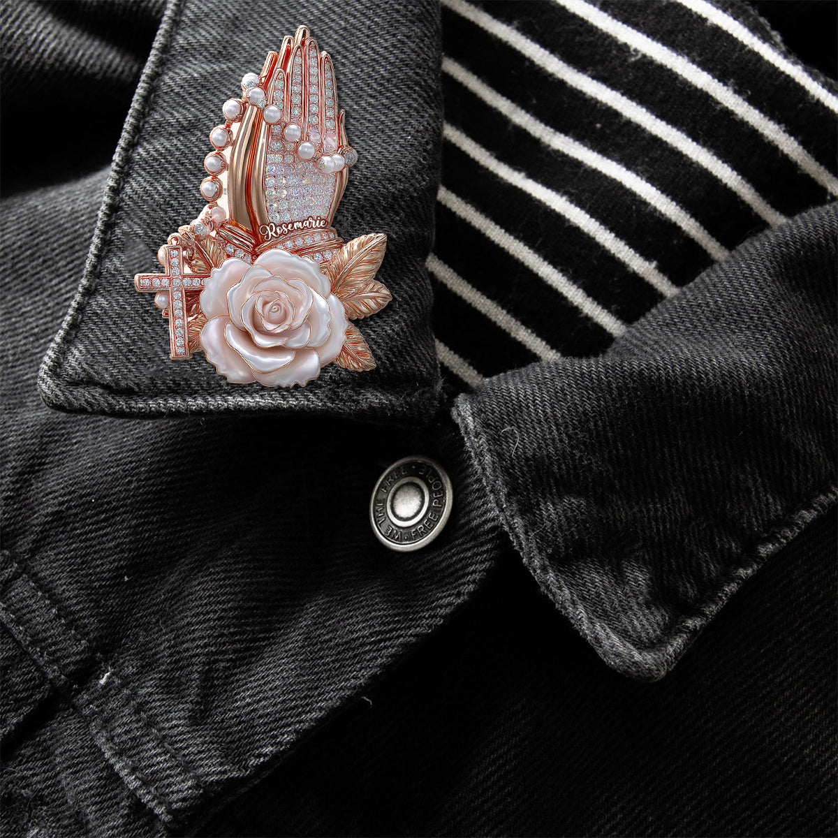 Praying Hands With Roses - Personalized Christian Pin