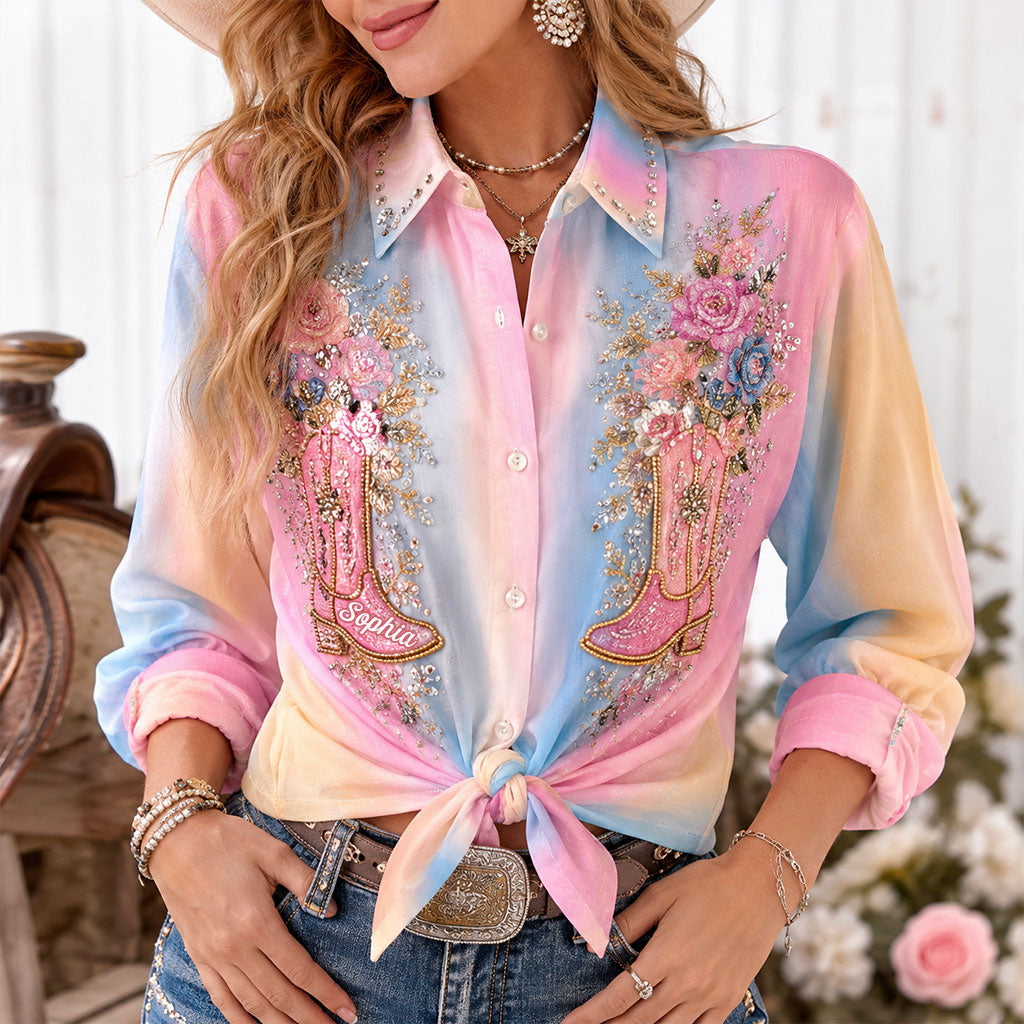 Cowgirl Siprit - Personalized Cowgirl Button-Up Shirt