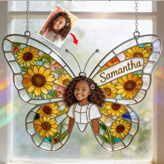 Butterfly Birth Month Flower - Personalized Birth Month Flower Window Hanging Suncatcher Ornament