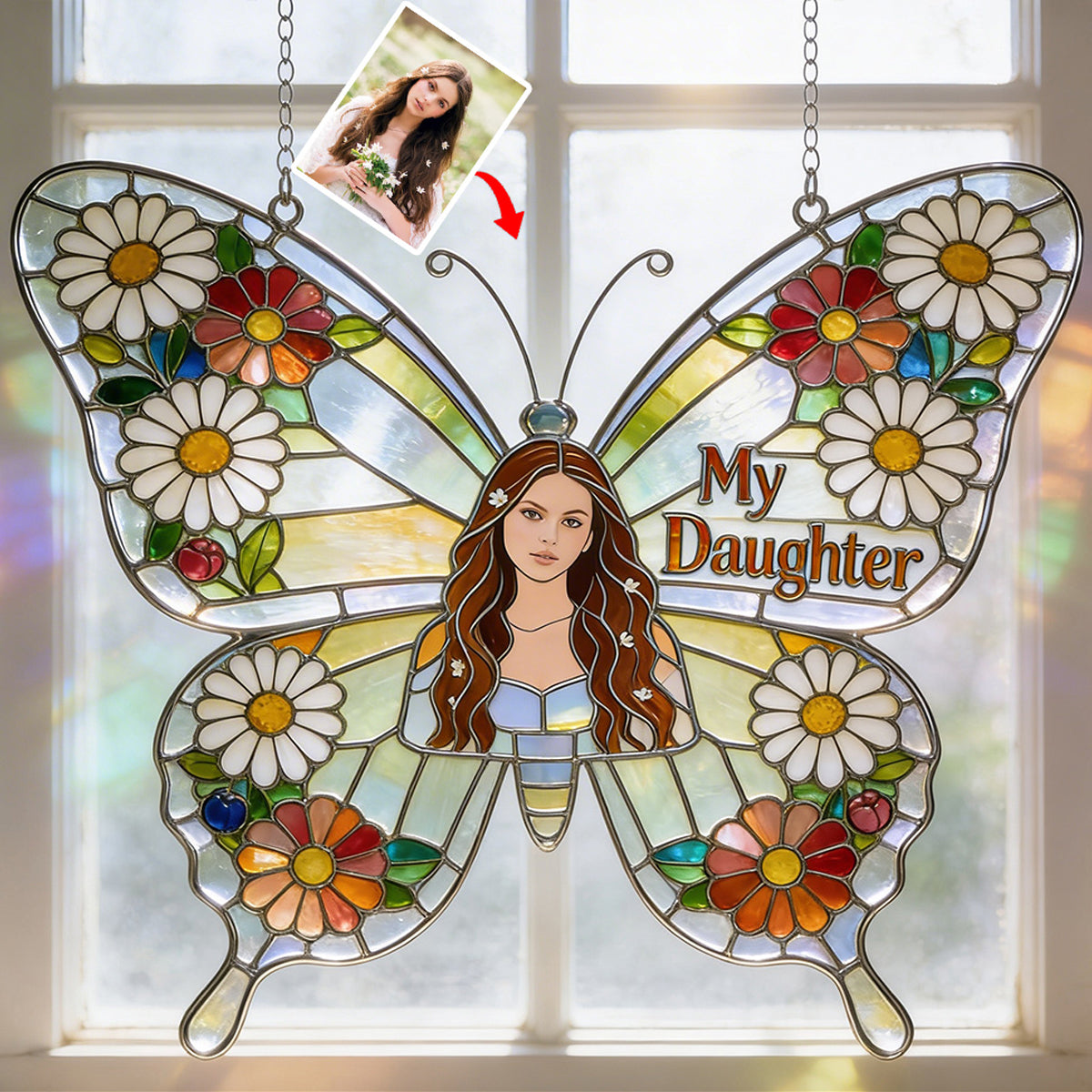 Butterfly Birth Month Flower - Personalized Birth Month Flower Window Hanging Suncatcher Ornament