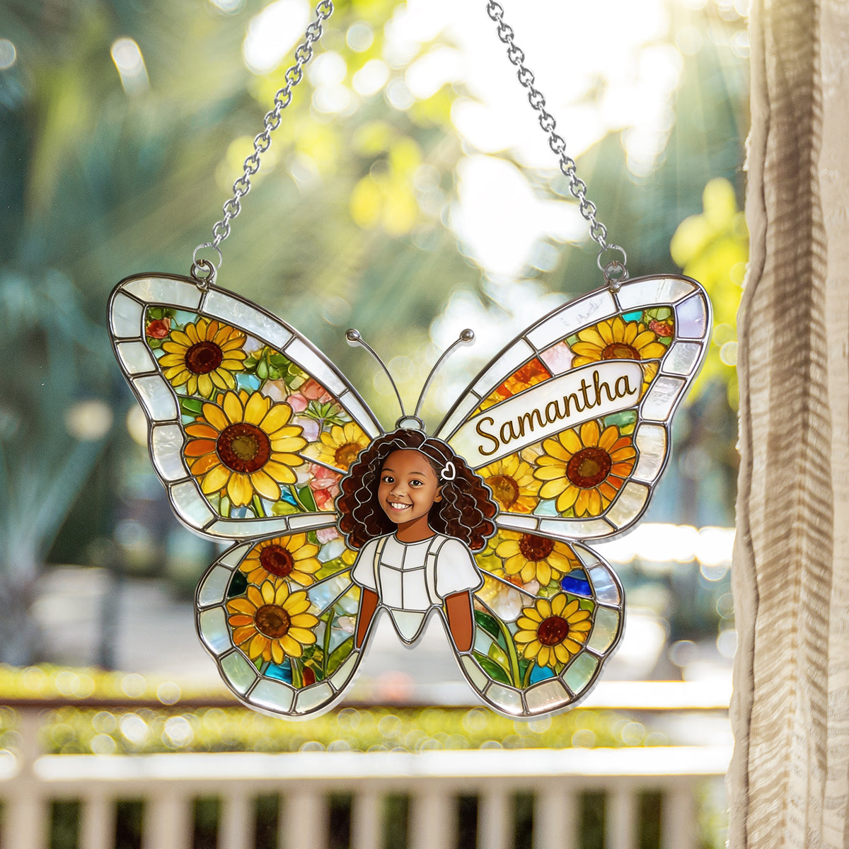 Butterfly Birth Month Flower - Personalized Birth Month Flower Window Hanging Suncatcher Ornament