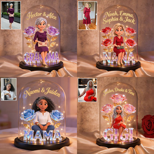 Custom Any Photo - Personalized Grandma Glowing Roses Glass Dome