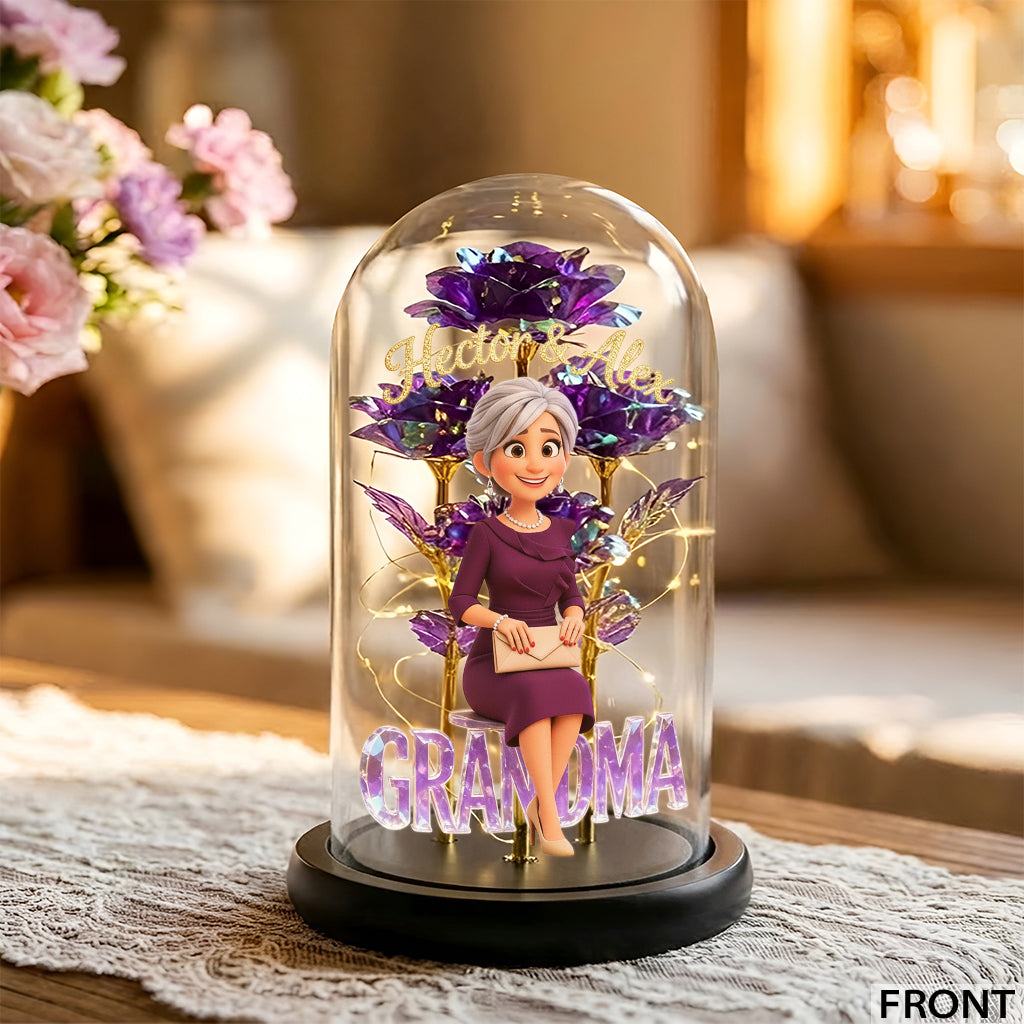 Custom Any Photo - Personalized Grandma Glowing Roses Glass Dome