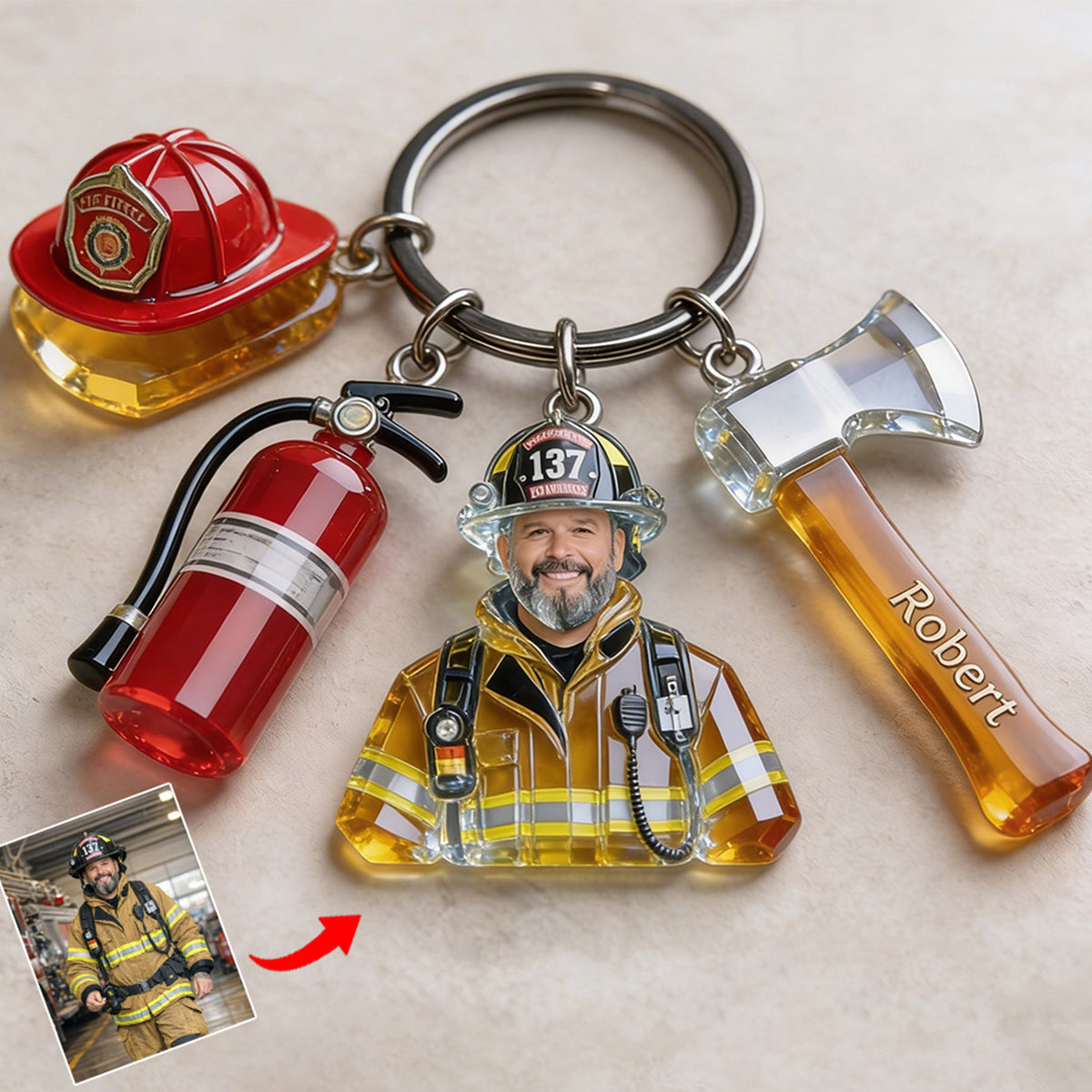Custom Any Photo - Personalized Firefighter Keychain With Charms