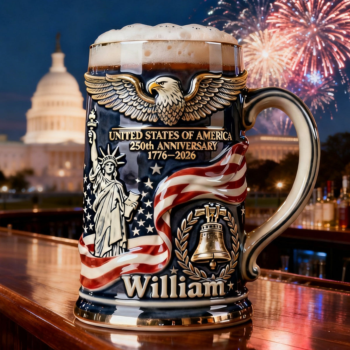 250. Jahrestag der USA – Personalisierter Patriot-Bierkrug