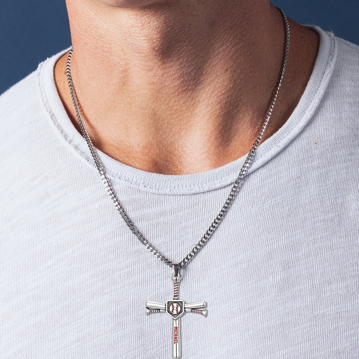 Love God, Play Baseball - Personalized Baseball Shaped Metal Pendant Necklace
