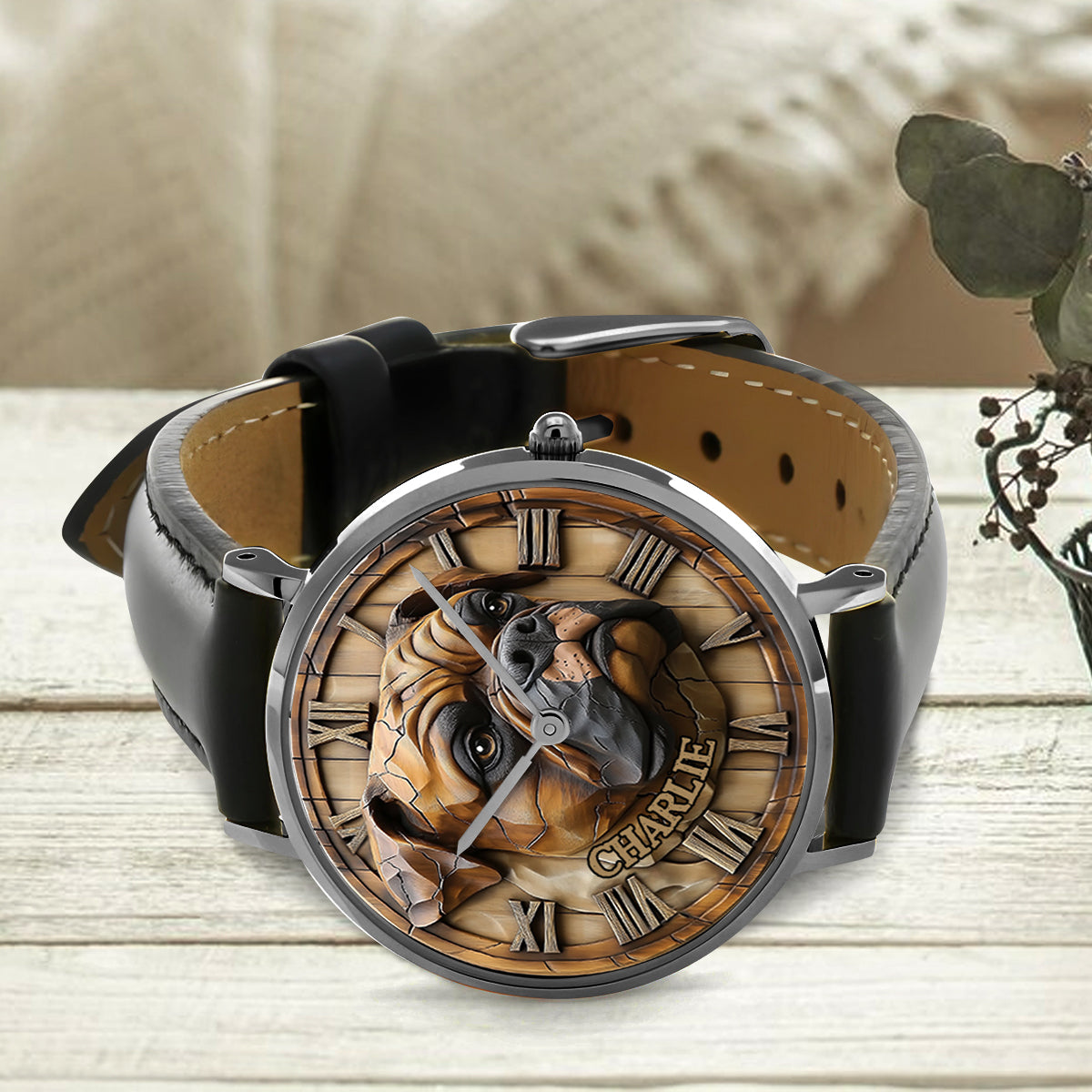 Brave Boxer – Personalisierte Hunde-Handuhr