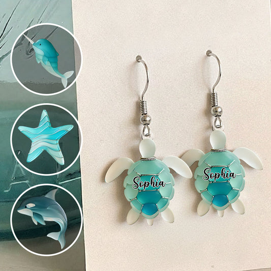 Sea Glass Turtle - Personalized Turtle Earrings