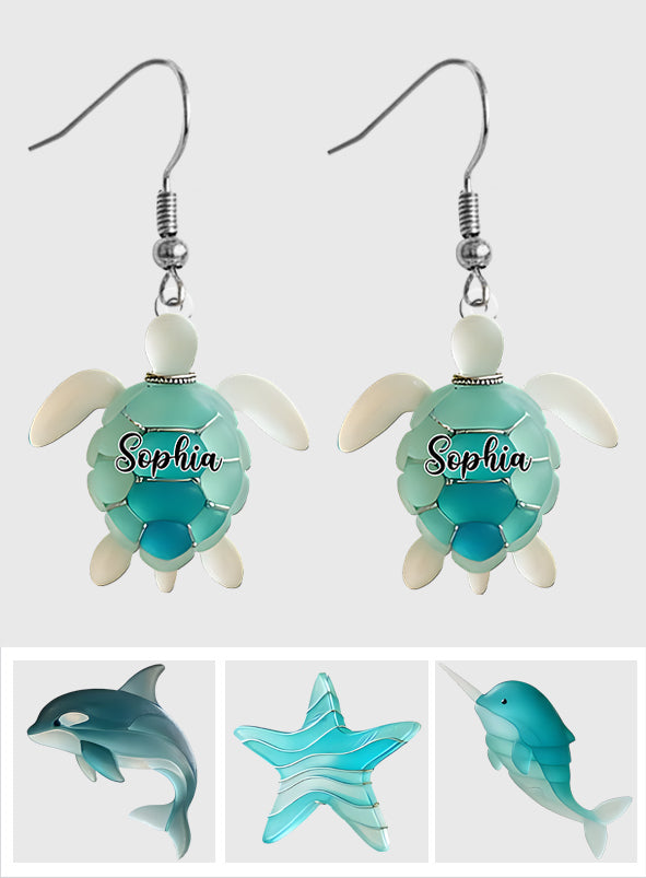 Sea Glass Turtle - Personalized Turtle Earrings