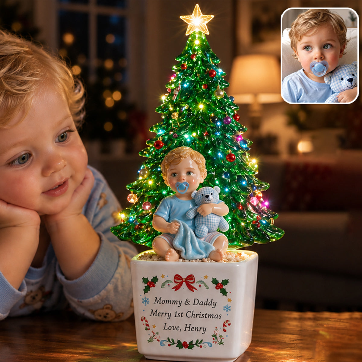 Petit Noël - Pot en céramique LED personnalisé pour enfant