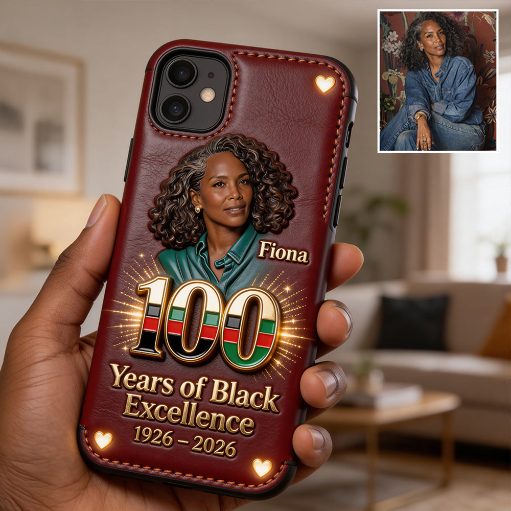100 Years Of Black Excellence - Personalized African American Leather Phone Case