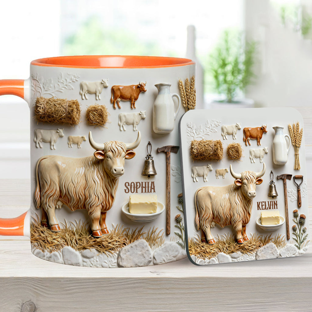 Cute Highland Cows - Personalized Highland Cow Accent Mug & Coaster