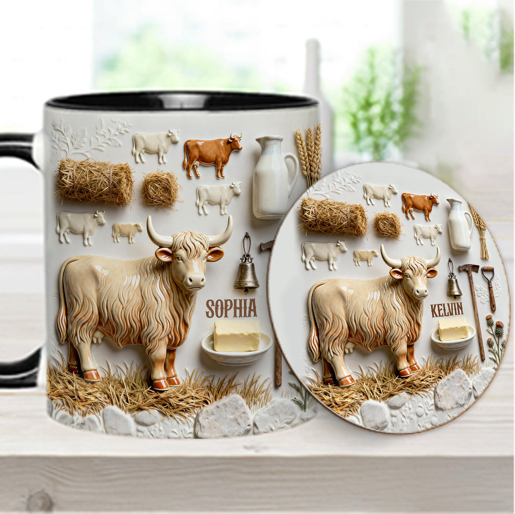 Cute Highland Cows - Personalized Highland Cow Accent Mug & Coaster