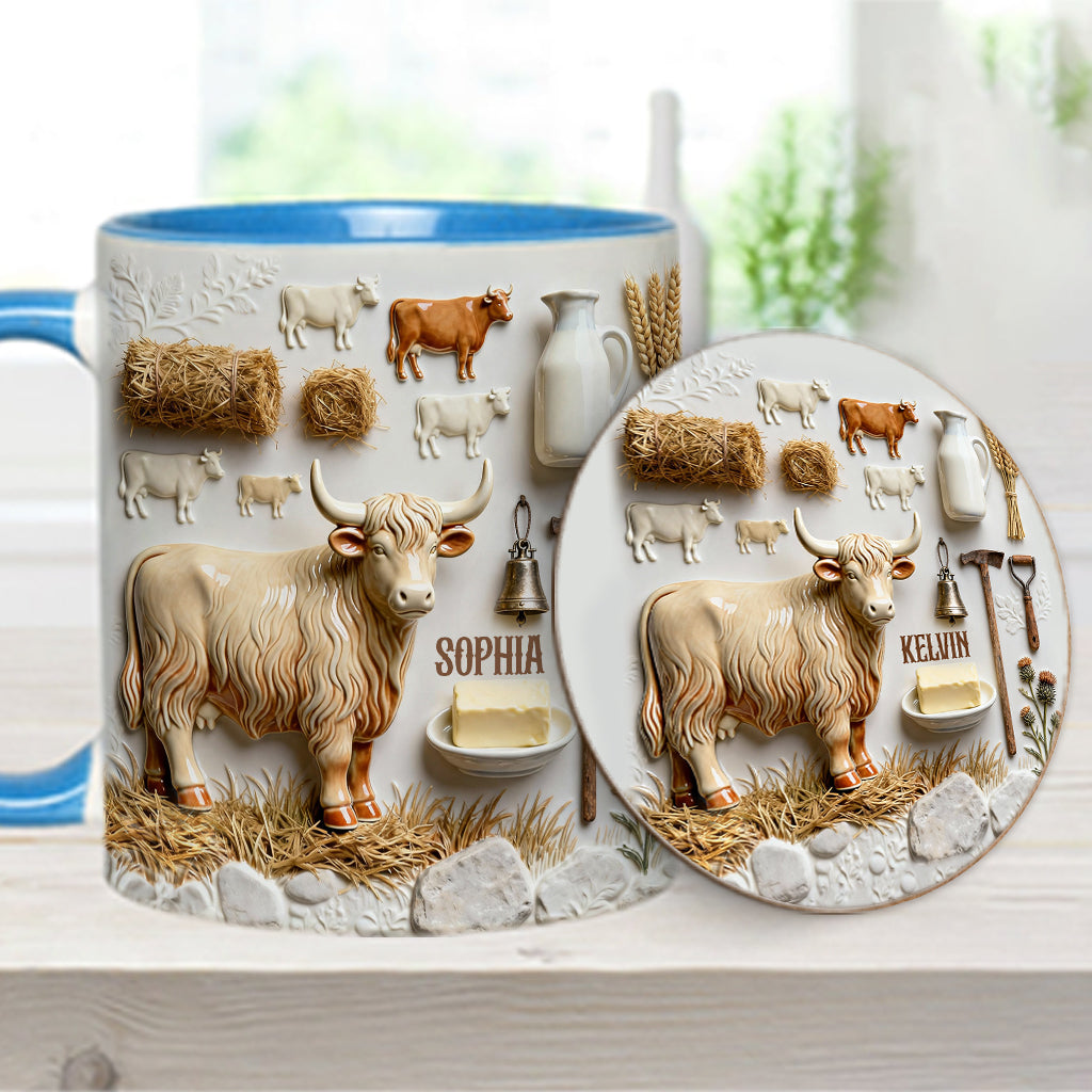 Cute Highland Cows - Personalized Highland Cow Accent Mug & Coaster