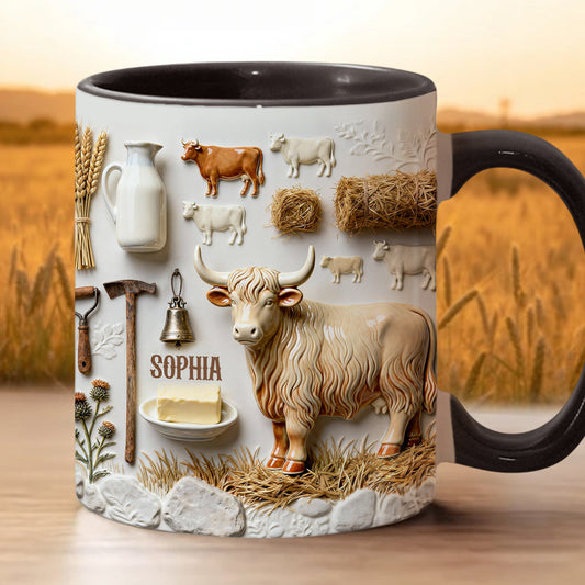 Cute Highland Cows - Personalized Highland Cow Accent Mug & Coaster