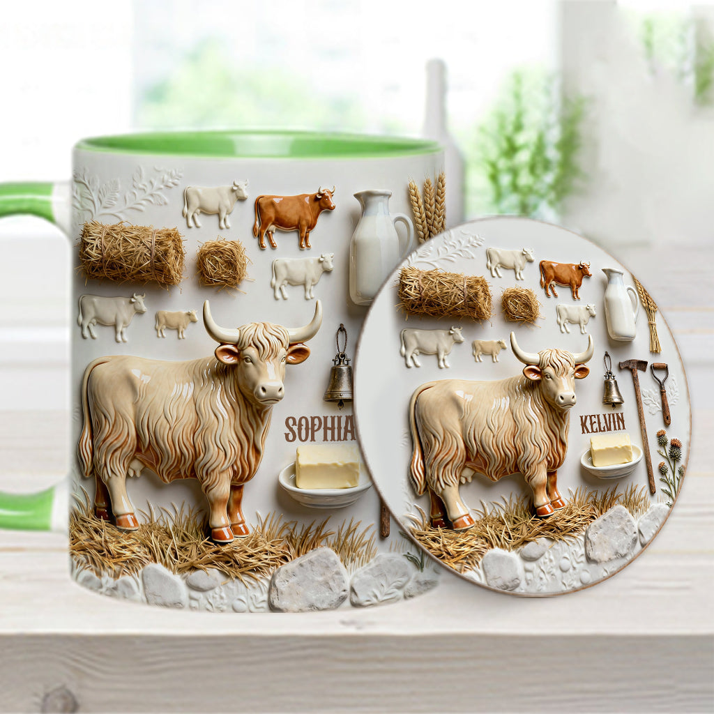 Cute Highland Cows - Personalized Highland Cow Accent Mug & Coaster
