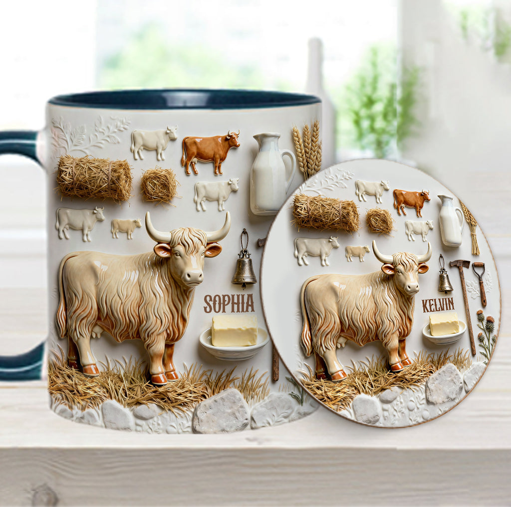 Cute Highland Cows - Personalized Highland Cow Accent Mug & Coaster