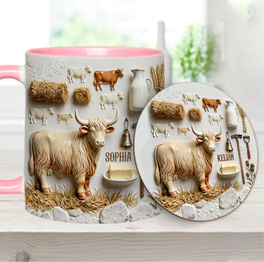 Cute Highland Cows - Personalized Highland Cow Accent Mug & Coaster