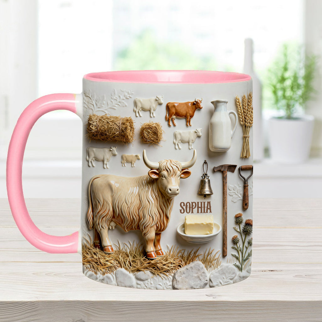 Cute Highland Cows - Personalized Highland Cow Accent Mug & Coaster