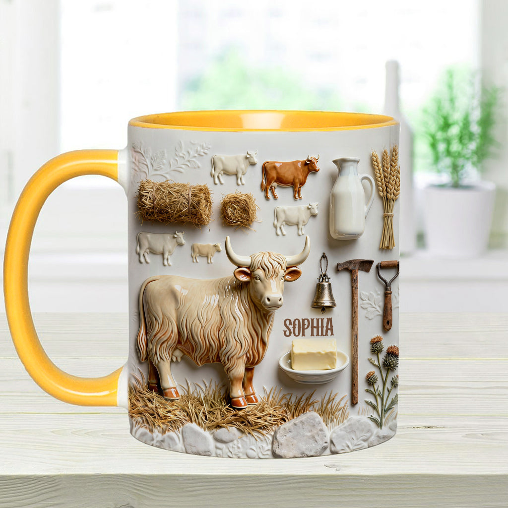 Cute Highland Cows - Personalized Highland Cow Accent Mug & Coaster