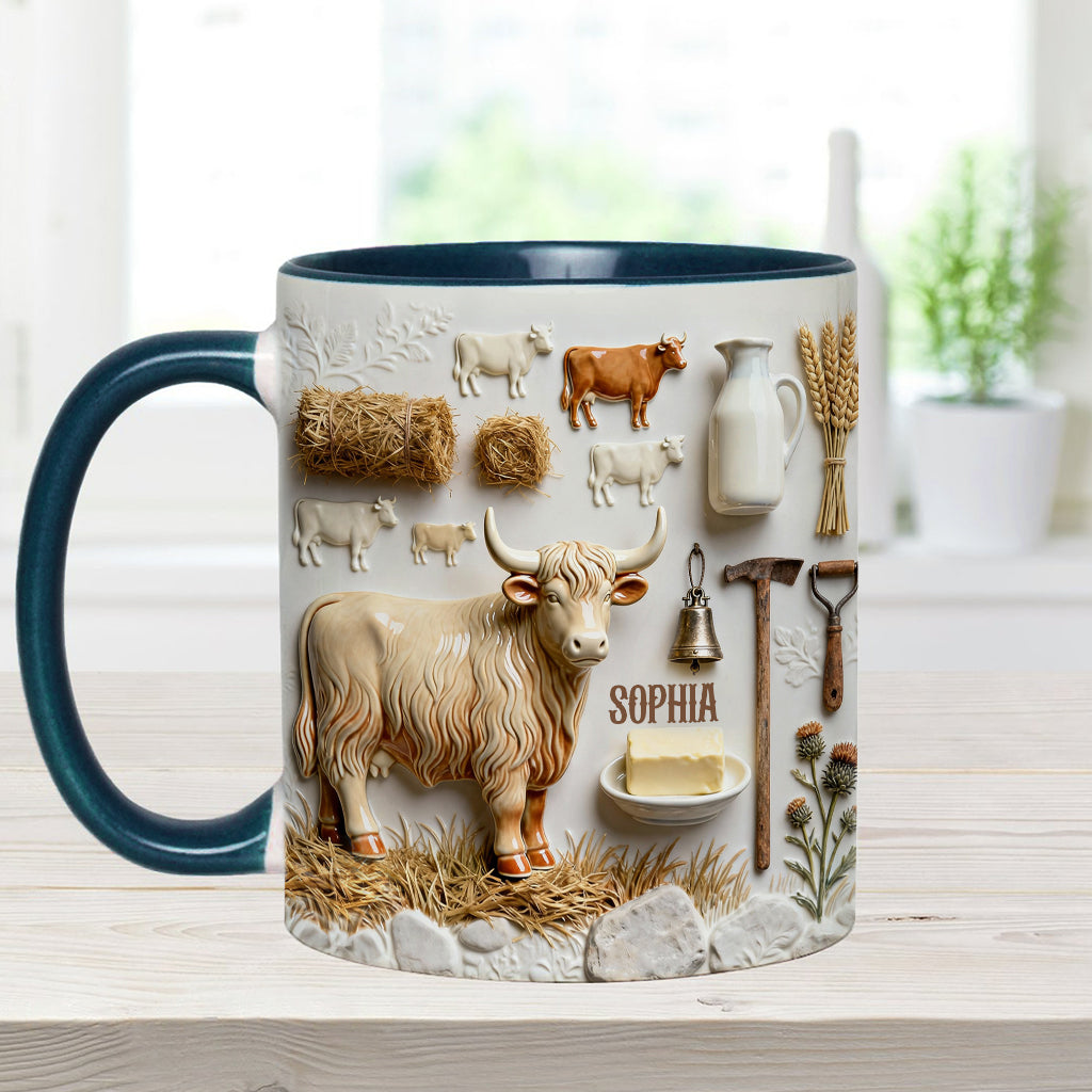 Cute Highland Cows - Personalized Highland Cow Accent Mug & Coaster