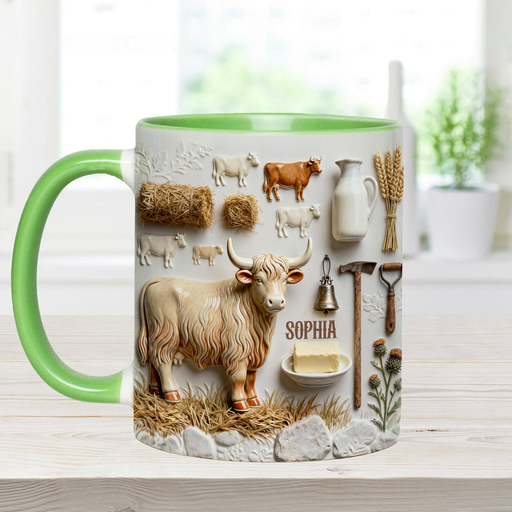 Cute Highland Cows - Personalized Highland Cow Accent Mug & Coaster