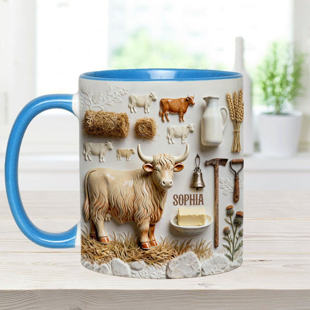Cute Highland Cows - Personalized Highland Cow Accent Mug & Coaster