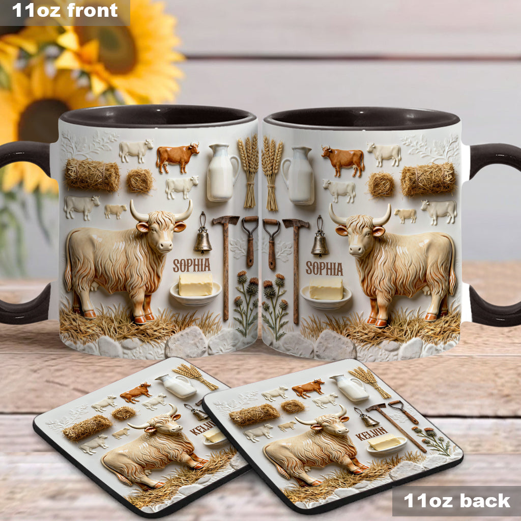 Cute Highland Cows - Personalized Highland Cow Accent Mug & Coaster