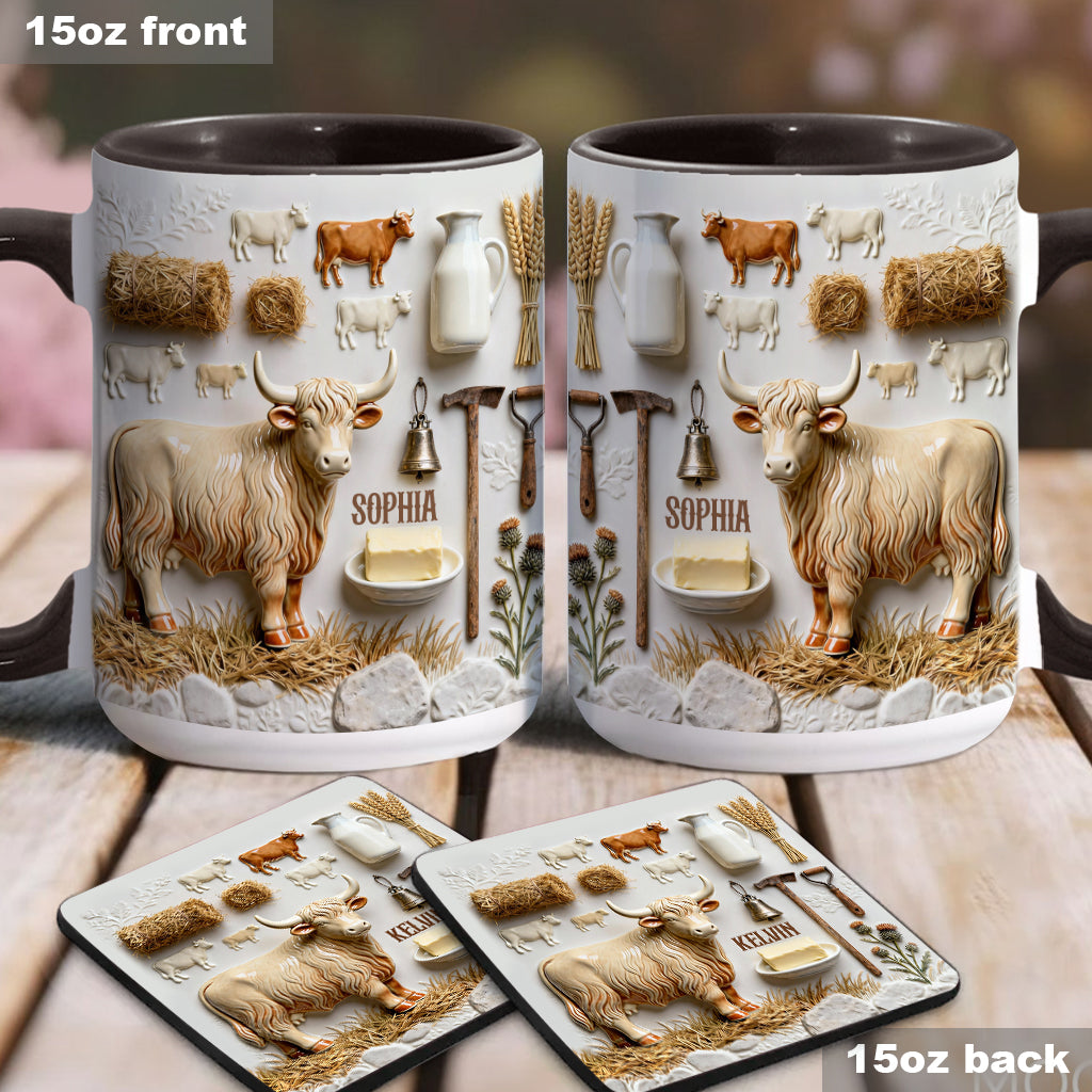 Cute Highland Cows - Personalized Highland Cow Accent Mug & Coaster