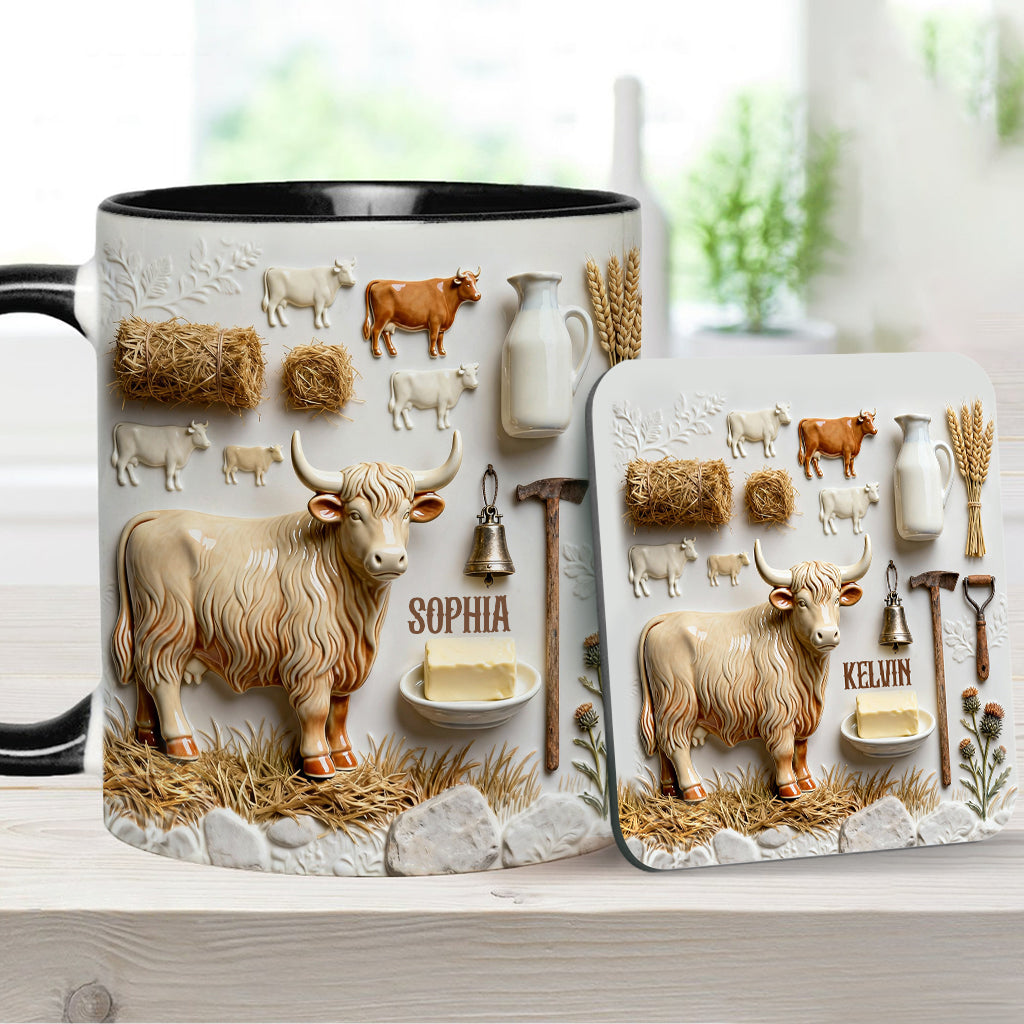 Cute Highland Cows - Personalized Highland Cow Accent Mug & Coaster