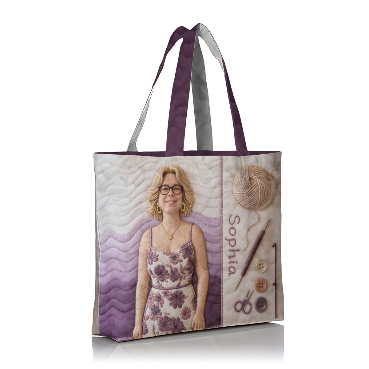 Custom Any Photo Love Crocheting - Personalized Crocheting Quilted Tote Bag