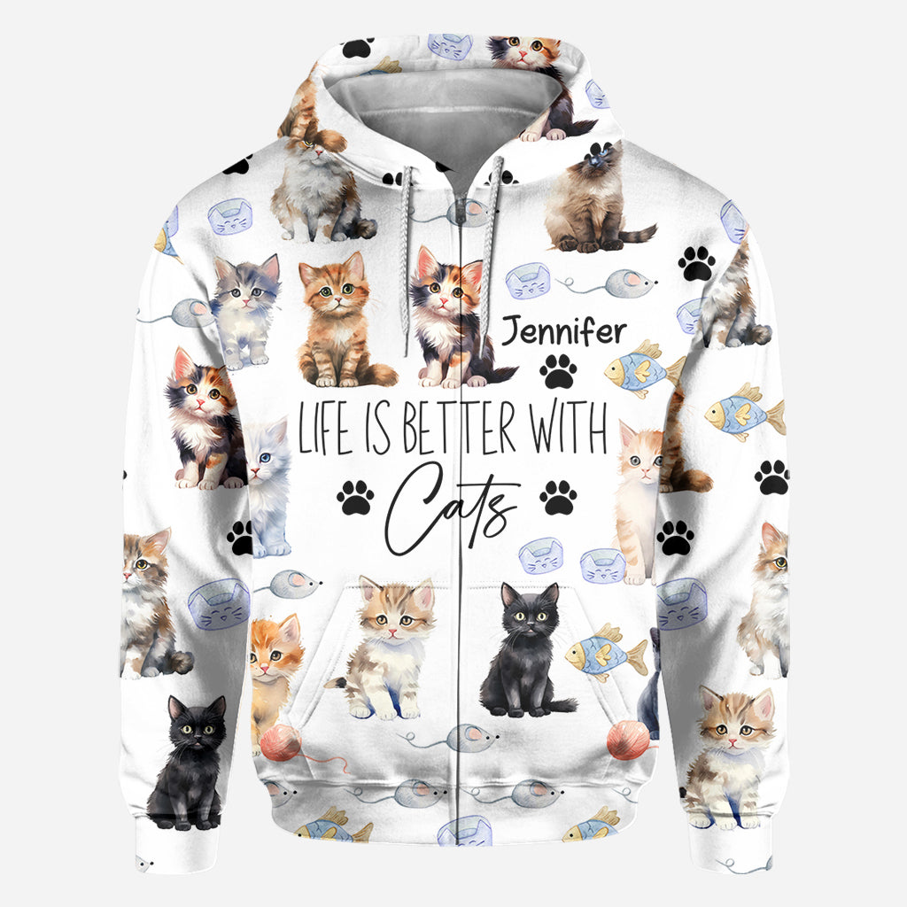 Life Is Better With Cats - Personalized Cat All Over Shirt