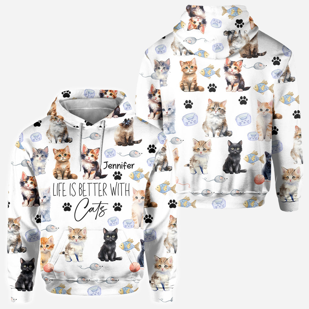 Life Is Better With Cats - Personalized Cat All Over Shirt