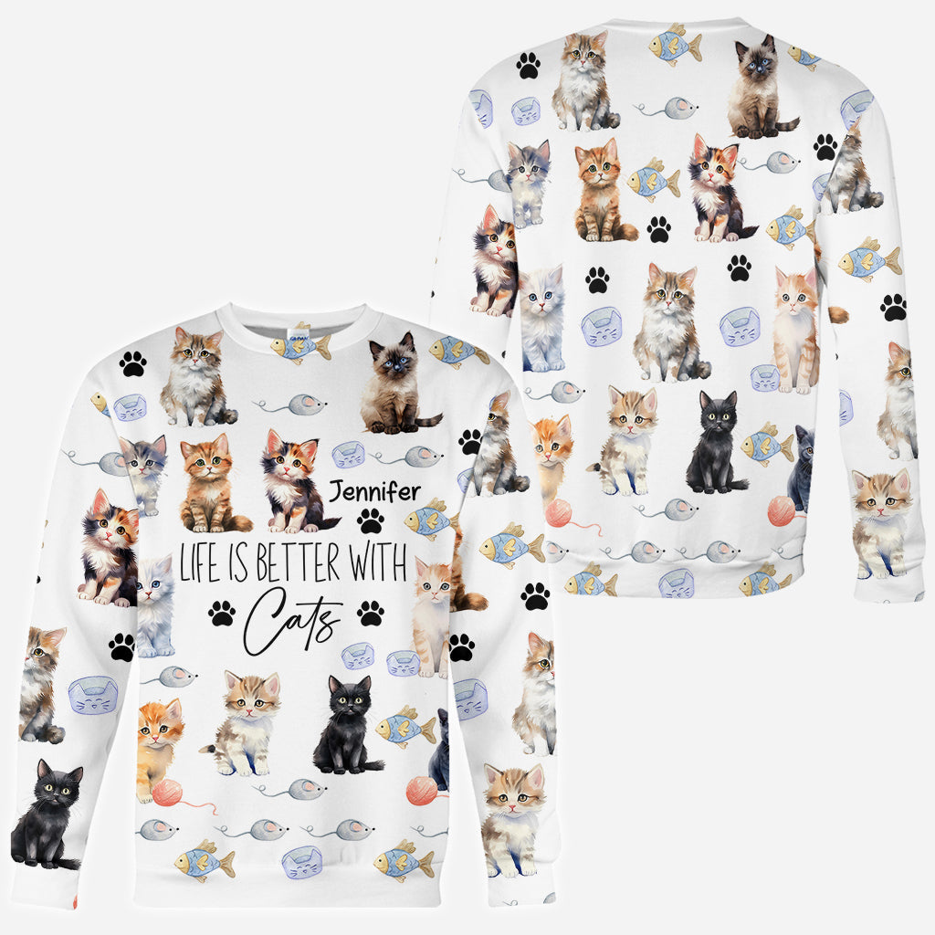 Life Is Better With Cats - Personalized Cat All Over Shirt