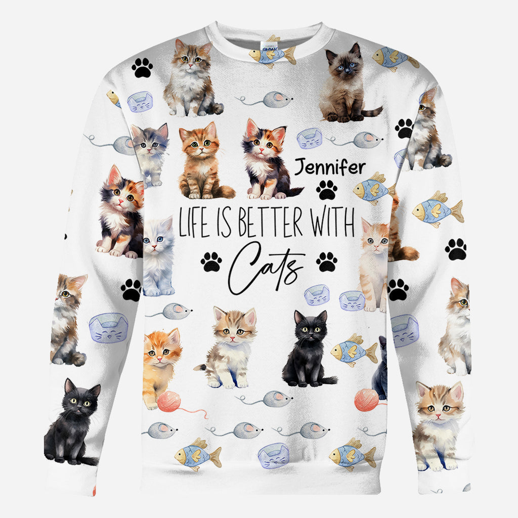 Life Is Better With Cats - Personalized Cat All Over Shirt