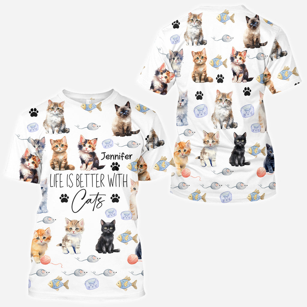 Life Is Better With Cats - Personalized Cat All Over Shirt