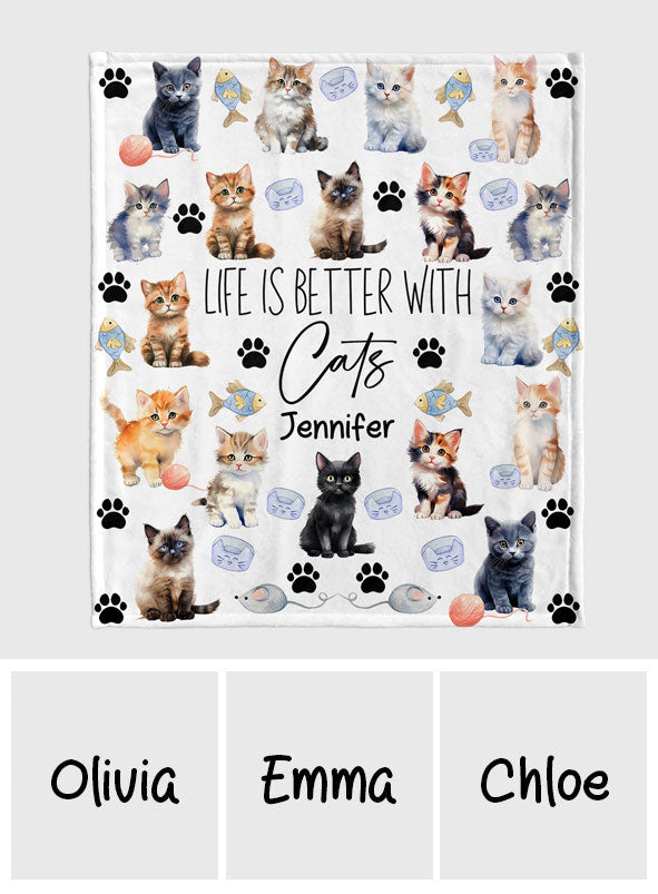 Life Is Better With Cats - Personalized Cat Blanket