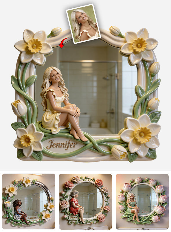 Miroir mural personnalisé avec photo et fleur - Miroir mural « Amour de soi »