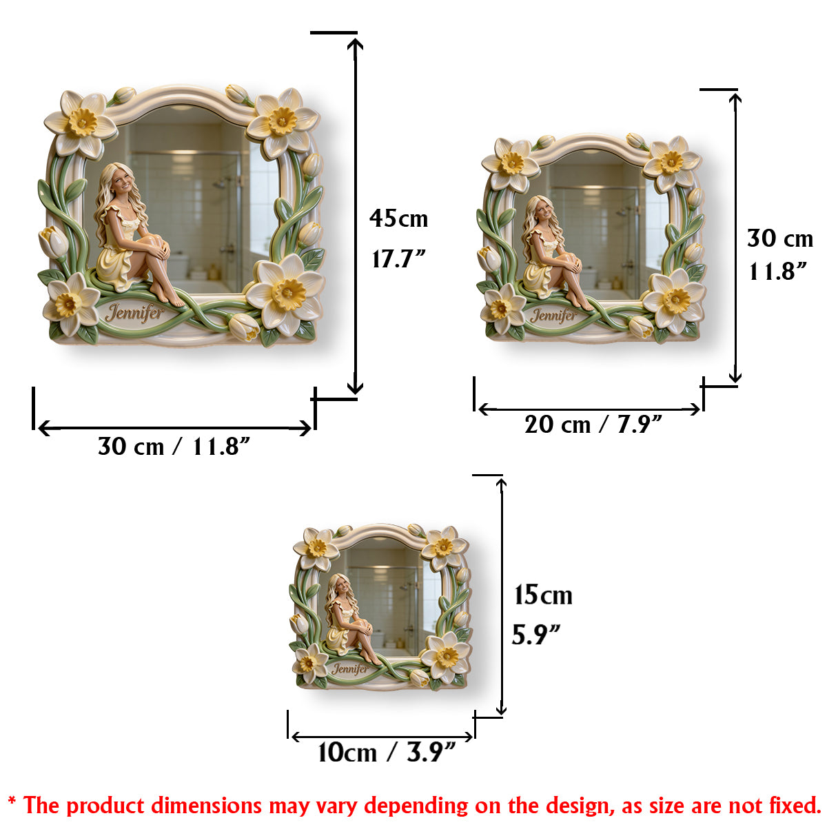 Miroir mural personnalisé avec photo et fleur - Miroir mural « Amour de soi »