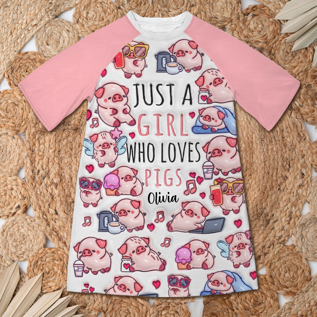 Juste une fille qui aime les cochons - Robe-t-shirt de nuit personnalisée pour les amoureux des cochons