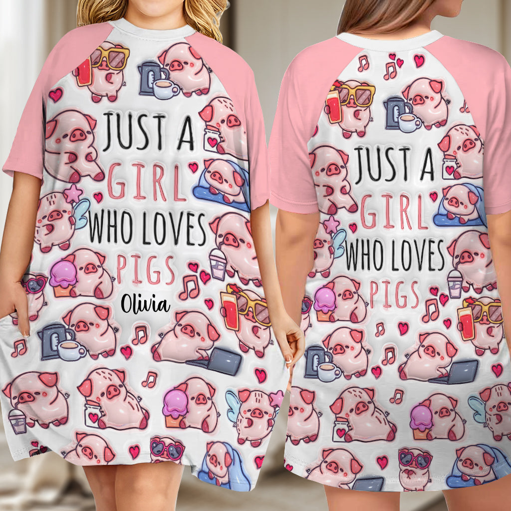 Juste une fille qui aime les cochons - Robe-t-shirt de nuit personnalisée pour les amoureux des cochons