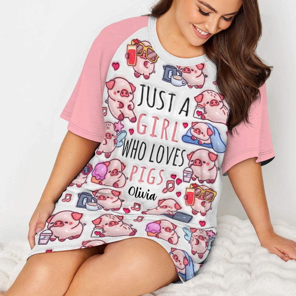Juste une fille qui aime les cochons - Robe-t-shirt de nuit personnalisée pour les amoureux des cochons
