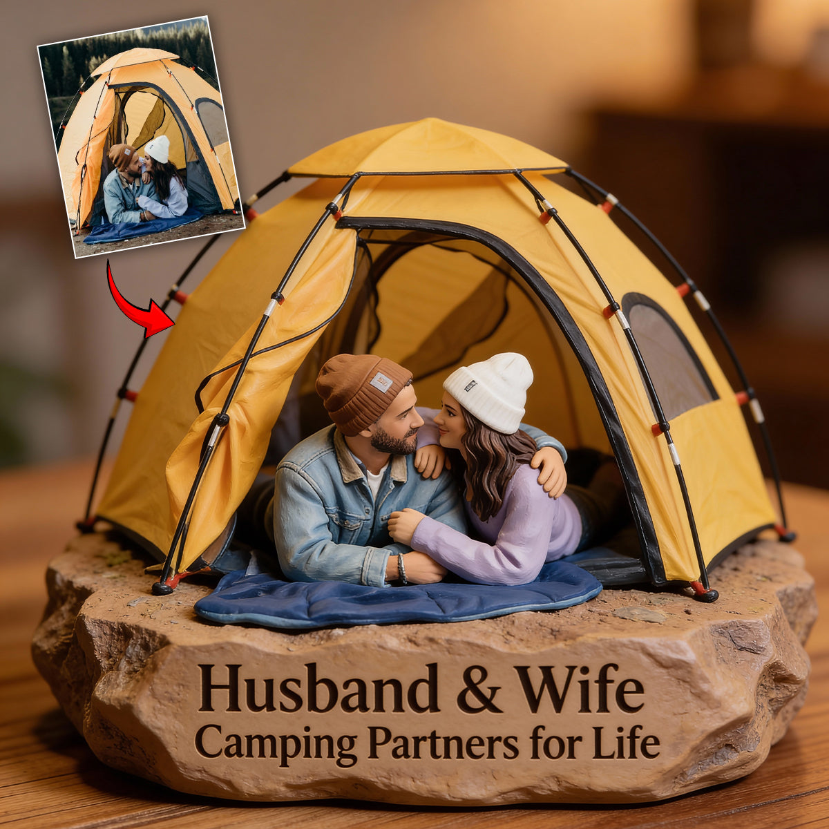 Für Outdoor-Fans – Personalisierte Acrylplakette in individueller Campingform