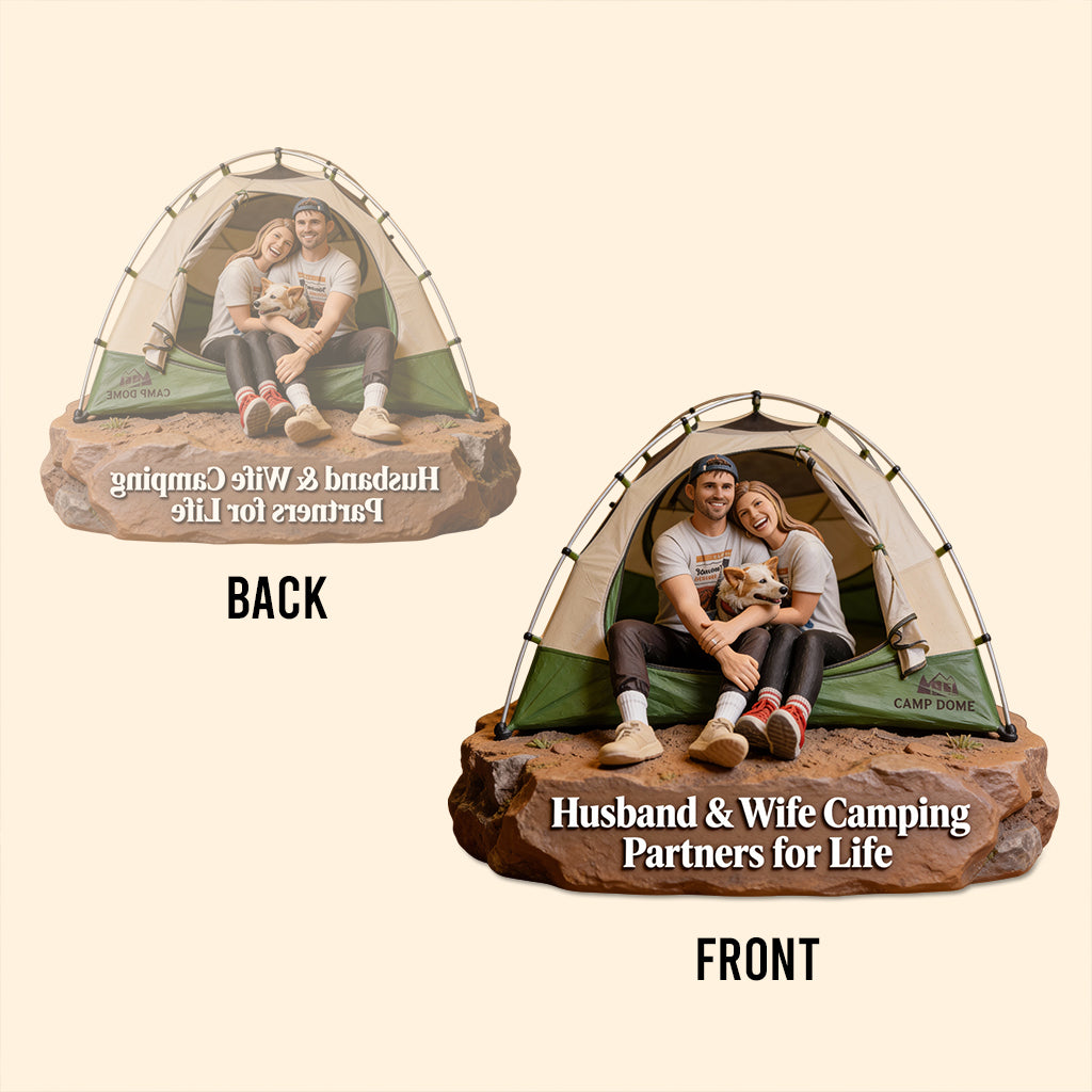 Für Outdoor-Fans – Personalisierte Acrylplakette in individueller Campingform