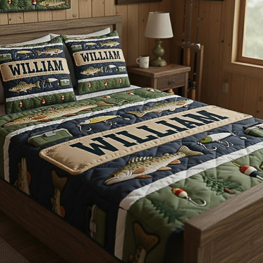Hooked On Fishing - Personalized Fishing Quilt Set