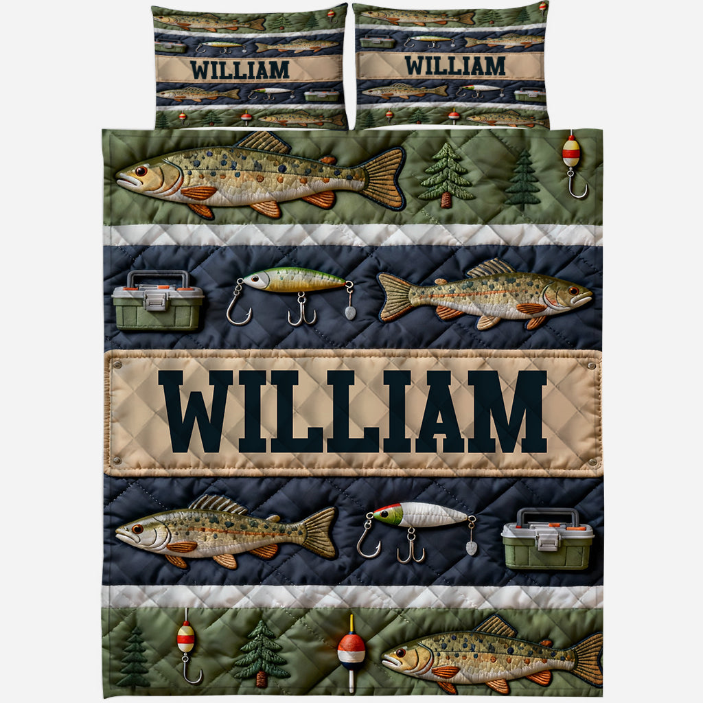 Hooked On Fishing - Personalized Fishing Quilt Set