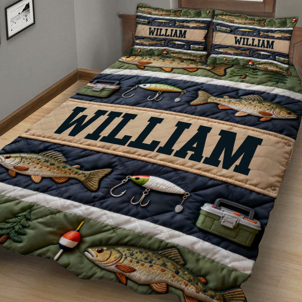Hooked On Fishing - Personalized Fishing Quilt Set